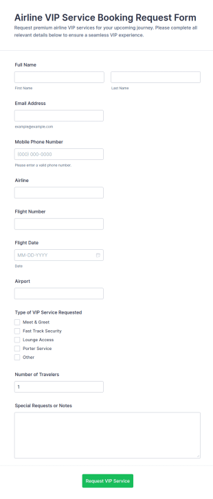Airline VIP Service Booking Request Form Template