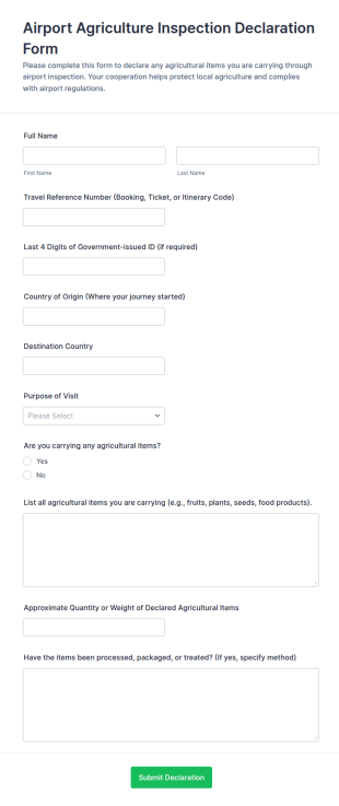 Airport Agriculture Inspection Declaration Form Template