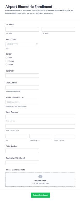 Airport Biometric Enrollment Form Template