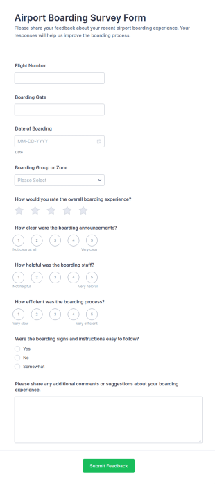 Airport Boarding Survey Form Template