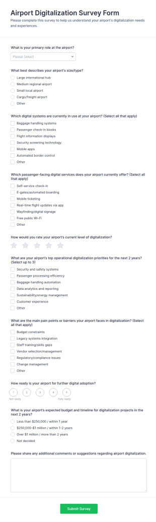 Airport Digitalization Survey Form Template