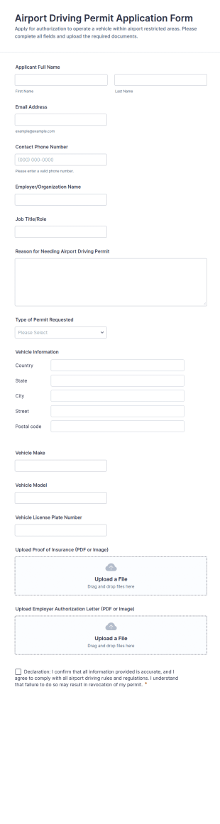 Airport Driving Permit Application Form Template