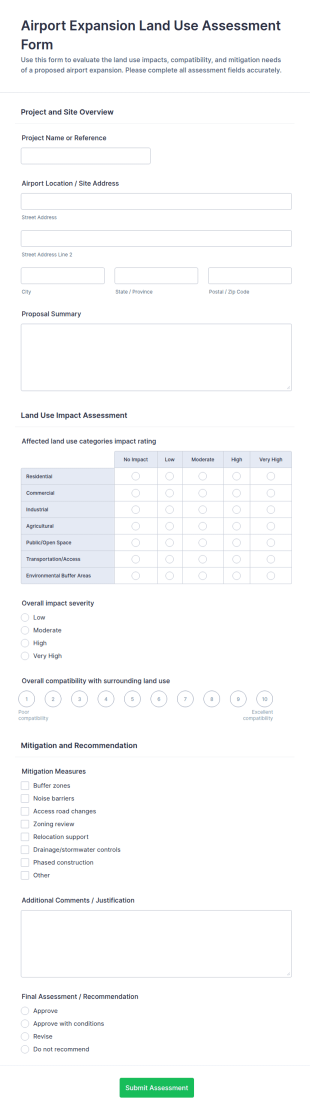 Airport Expansion Land Use Assessment Form Template