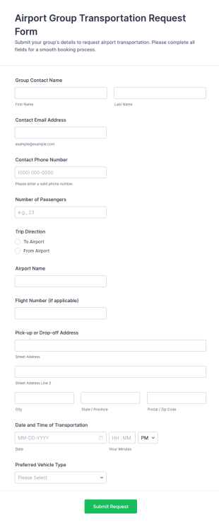 Airport Group Transportation Request Form Template