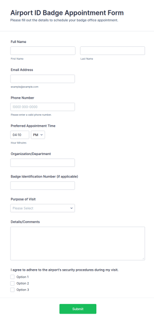 Airport ID Badge Appointment Form Template