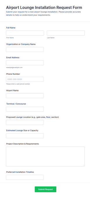 Airport Lounge Installation Request Form Template