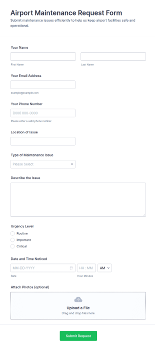 Airport Maintenance Request Form Template