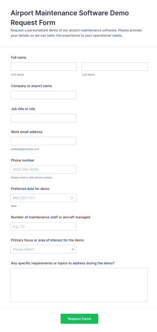 Airport Maintenance Software Demo Request Form Template