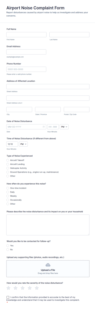 Airport Noise Complaint Form Template