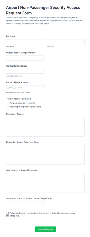 Airport Non Passenger Security Access Request Form Template