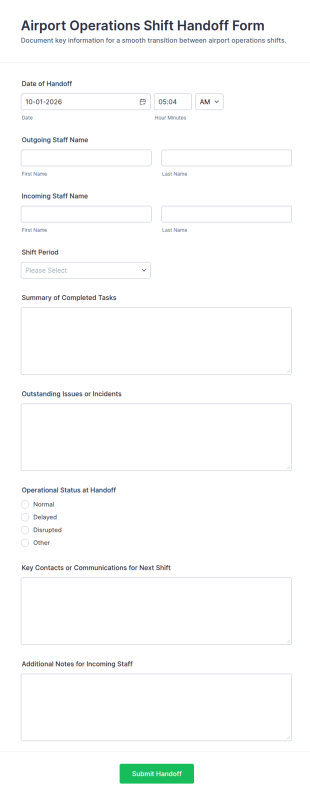 Airport Operations Shift Handoff Form Template
