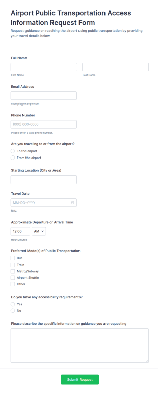 Airport Public Transportation Access Information Request Form Template