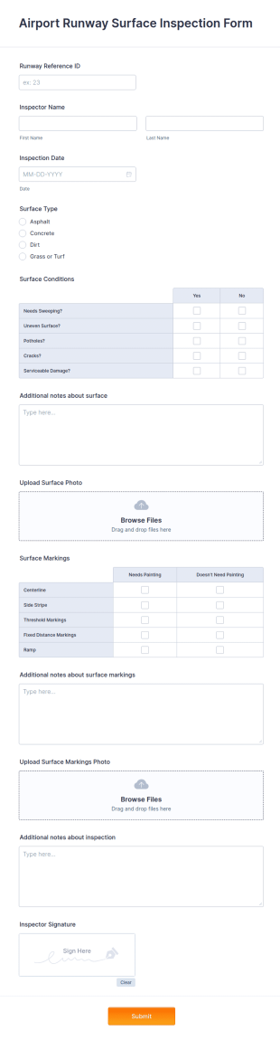 Airport Runway Surface Inspection Form Template