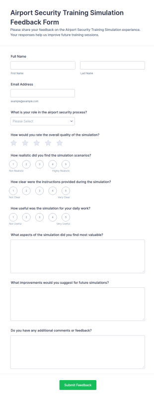 Airport Security Training Simulation Feedback Form Template