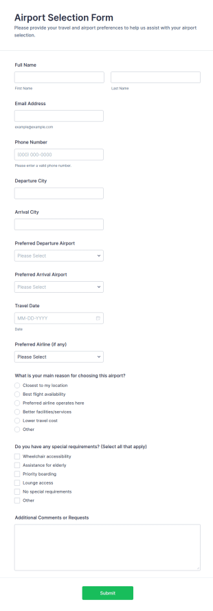 Airport Selection Form Template