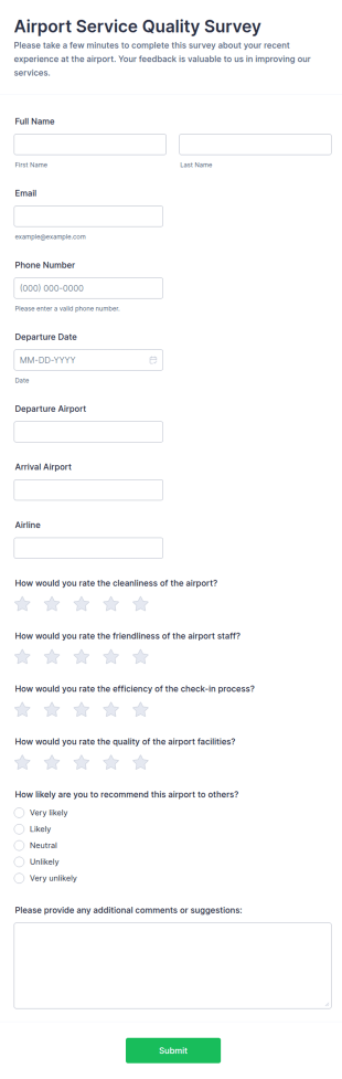 Airport Service Quality Survey Form Template