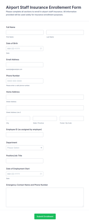 Airport Staff Insurance Enrollment Form Template