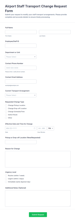 Airport Staff Transport Change Request Form Template