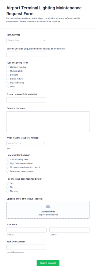 Airport Terminal Lighting Maintenance Request Form Template