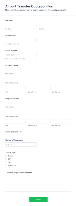Airport Transfer Quotation Form Template