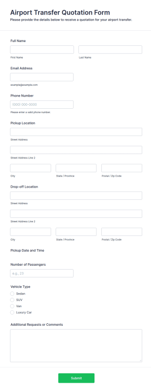 Airport Transfer Quotation Form Template