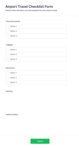 Airport Travel Checklist Form Template