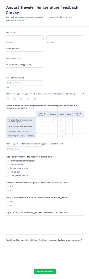 Airport Traveler Temperature Feedback Survey Form Template