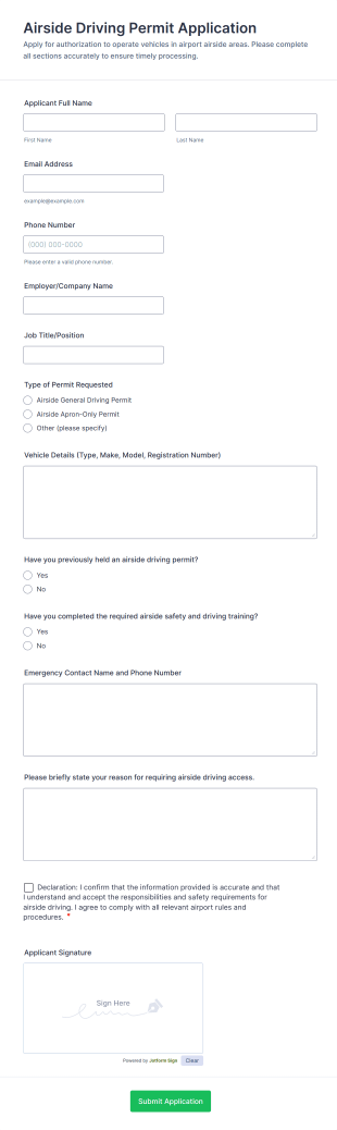 Airside Driving Permit Application Form Template