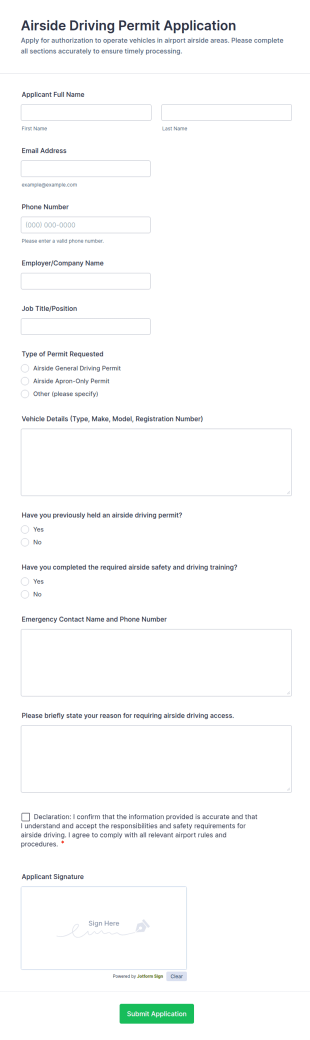 Airside Driving Permit Application Form Template