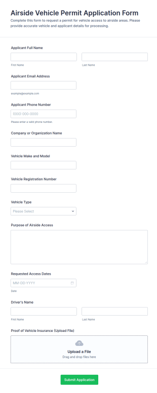 Airside Vehicle Permit Application Form Template