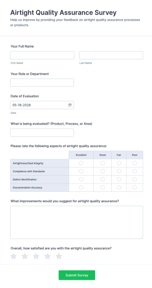 Airtight Quality Assurance Survey Form Template