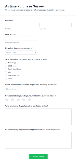 Airtime Purchase Survey Form Template