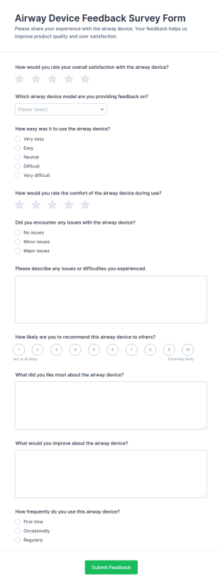 Airway Device Feedback Survey Form Template