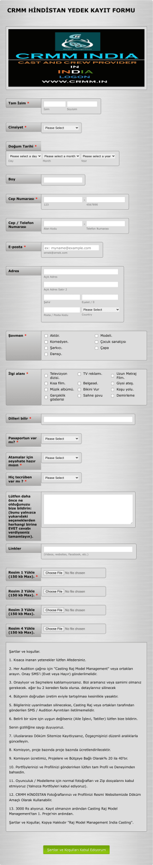 Ajans Için Yetenek Kayıt Form Template