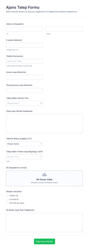 Ajans Talep Form Şablonu