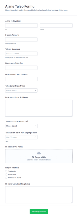 Ajans Talep Form Şablonu