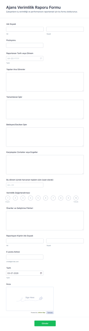 Ajans Verimlilik Raporu Form Şablonu