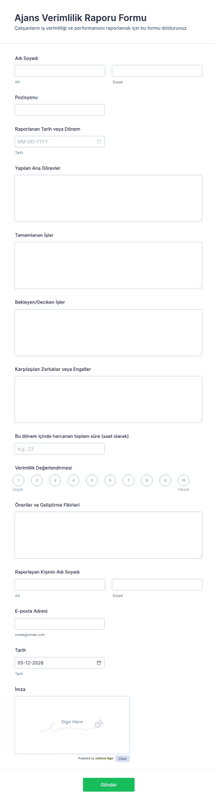 Ajans Verimlilik Raporu Form Şablonu