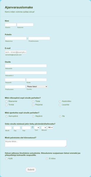 Ajanvarauslomake Form Template