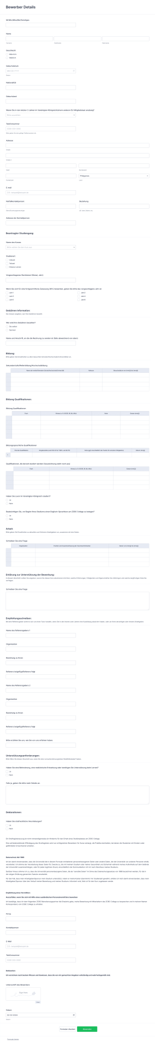 Akademie Bewerbungsformular Form Template