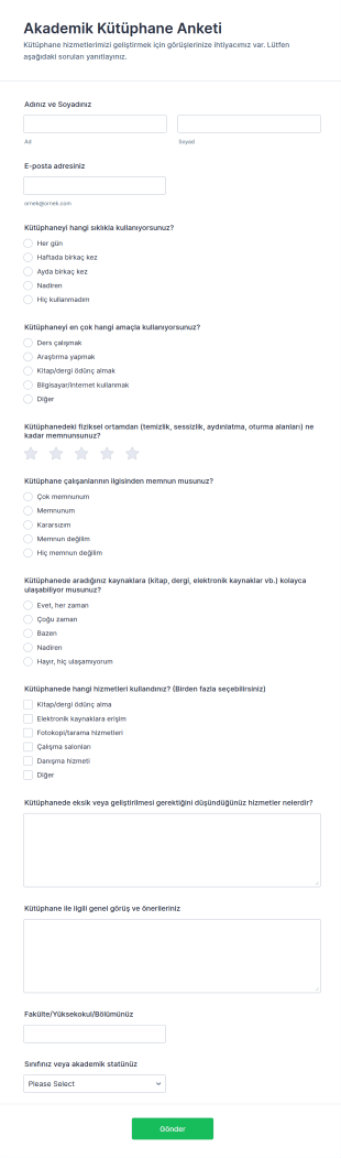Akademik Kütüphane Anketi Form Şablonu