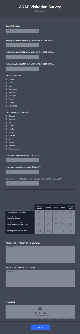 School Visitation Survey Form Template