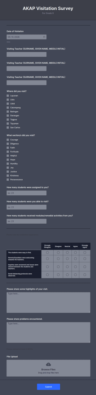 School Visitation Survey Form Template