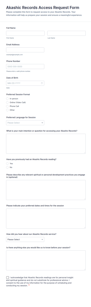 Akashic Records Access Request Form Template