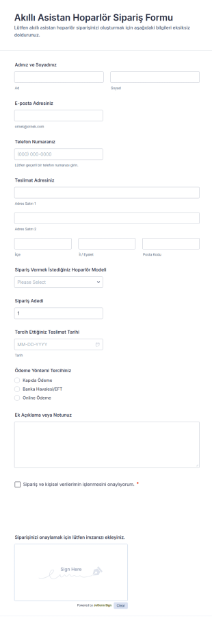 Akıllı Asistan Hoparlör Sipariş Form Şablonu