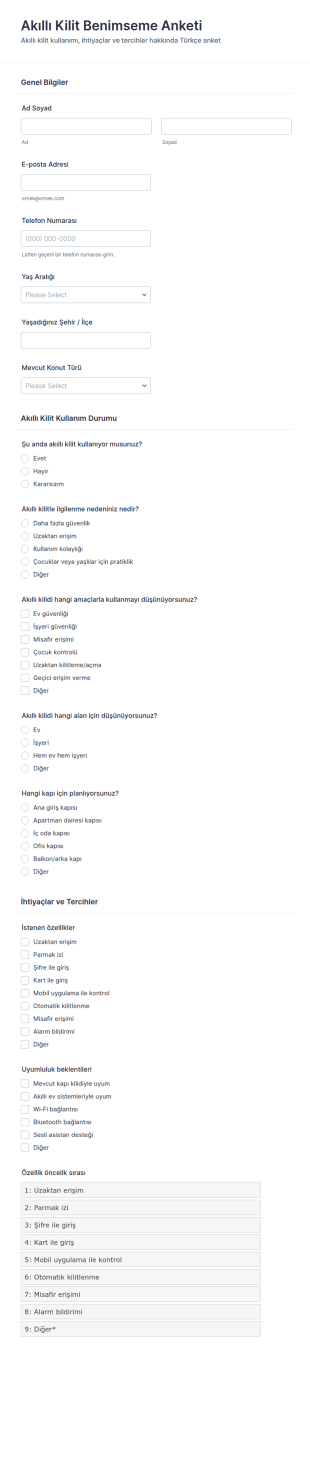 Akıllı Kilit Benimseme Anketi Form Şablonu