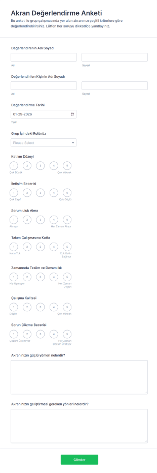 Akran Değerlendirme Anketi Form Şablonu
