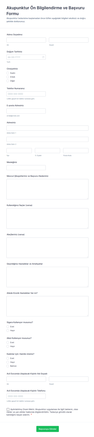 Akupunktur Ön Bilgilendirme Ve Başvuru Form Şablonu