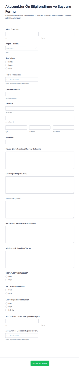 Akupunktur Ön Bilgilendirme Ve Başvuru Form Şablonu
