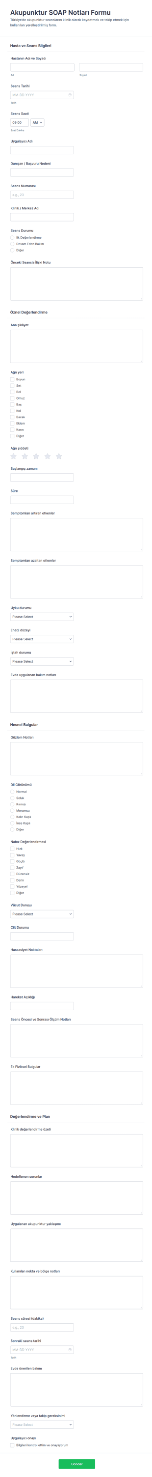 Akupunktur Sabun Notları Anketi Form Şablonu